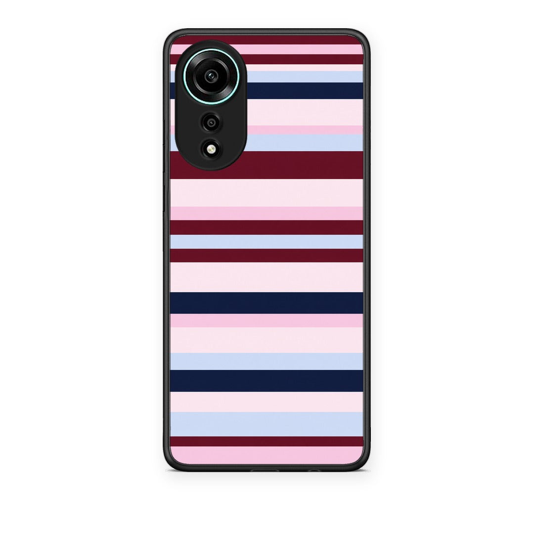 Θήκη Oppo A78 4G Burgundy Pink and Blue Horizontal Stripes από τη Smartfits με σχέδιο στο πίσω μέρος και μαύρο περίβλημα | Oppo A78 4G Burgundy Pink and Blue Horizontal Stripes case with colorful back and black bezels
