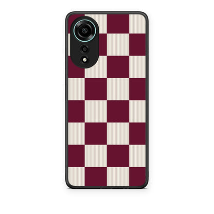 Θήκη Oppo A78 4G Burgundy and Cream Striped Checks από τη Smartfits με σχέδιο στο πίσω μέρος και μαύρο περίβλημα | Oppo A78 4G Burgundy and Cream Striped Checks case with colorful back and black bezels