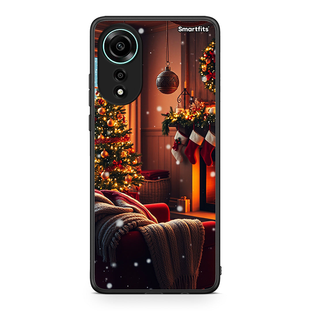 Oppo A78 4G Home For Christmas θήκη από τη Smartfits με σχέδιο στο πίσω μέρος και μαύρο περίβλημα | Smartphone case with colorful back and black bezels by Smartfits