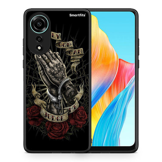 Θήκη Oppo A78 4G Judge By God από τη Smartfits με σχέδιο στο πίσω μέρος και μαύρο περίβλημα | Oppo A78 4G Judge By God case with colorful back and black bezels