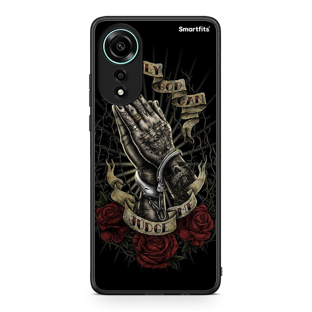 Oppo A78 4G Judge By God θήκη από τη Smartfits με σχέδιο στο πίσω μέρος και μαύρο περίβλημα | Smartphone case with colorful back and black bezels by Smartfits