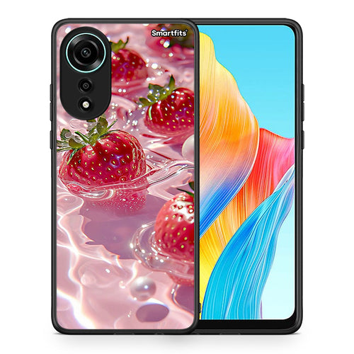 Θήκη Oppo A78 4G Juicy Strawberries από τη Smartfits με σχέδιο στο πίσω μέρος και μαύρο περίβλημα | Oppo A78 4G Juicy Strawberries case with colorful back and black bezels