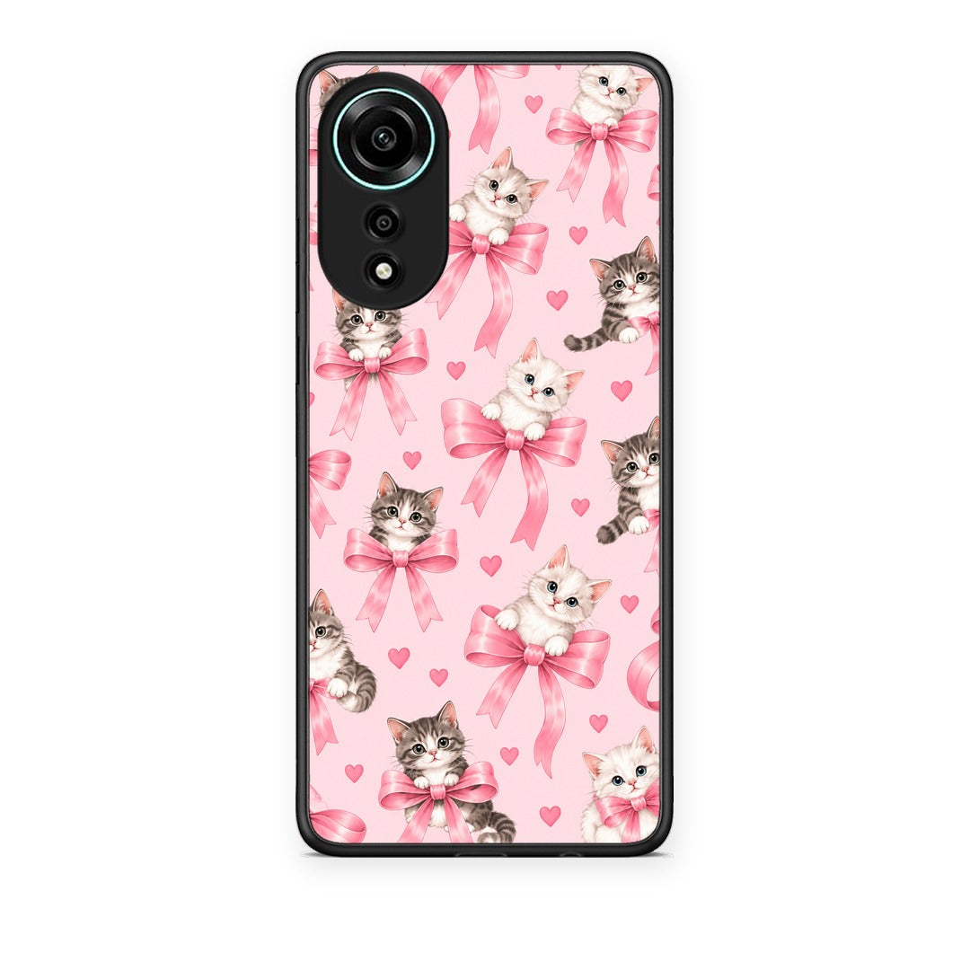 Θήκη Oppo A78 4G Kittens and Pink Bows on Pink από τη Smartfits με σχέδιο στο πίσω μέρος και μαύρο περίβλημα | Oppo A78 4G Kittens and Pink Bows on Pink case with colorful back and black bezels