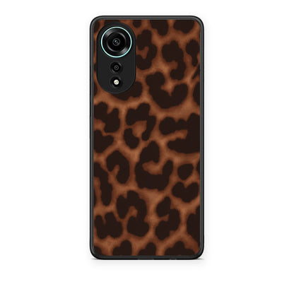 Θήκη Oppo A78 4G Leopard Print Dark Brown από τη Smartfits με σχέδιο στο πίσω μέρος και μαύρο περίβλημα | Oppo A78 4G Leopard Print Dark Brown case with colorful back and black bezels
