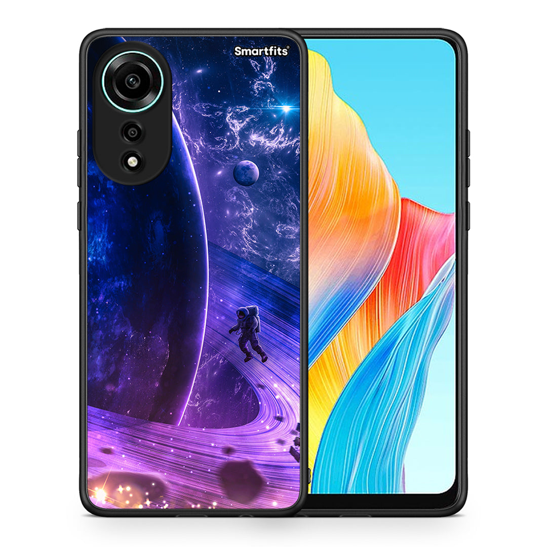 Θήκη Oppo A78 4G Lost Astronaut από τη Smartfits με σχέδιο στο πίσω μέρος και μαύρο περίβλημα | Oppo A78 4G Lost Astronaut case with colorful back and black bezels
