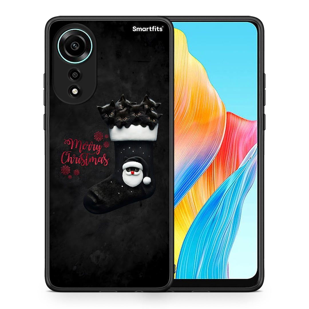 Θήκη Oppo A78 4G Merry Cat Christmas από τη Smartfits με σχέδιο στο πίσω μέρος και μαύρο περίβλημα | Oppo A78 4G Merry Cat Christmas case with colorful back and black bezels