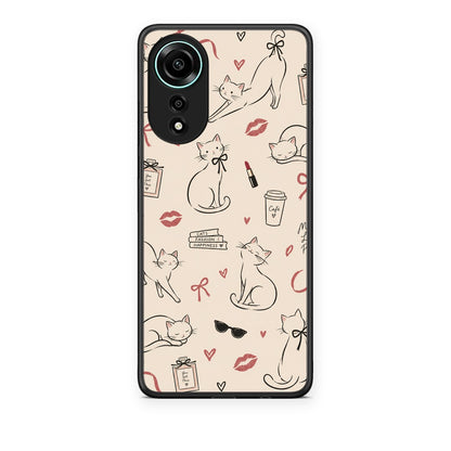 Θήκη Oppo A78 4G Minimal Cat and Fashion Doodles on Cream από τη Smartfits με σχέδιο στο πίσω μέρος και μαύρο περίβλημα | Oppo A78 4G Minimal Cat and Fashion Doodles on Cream case with colorful back and black bezels