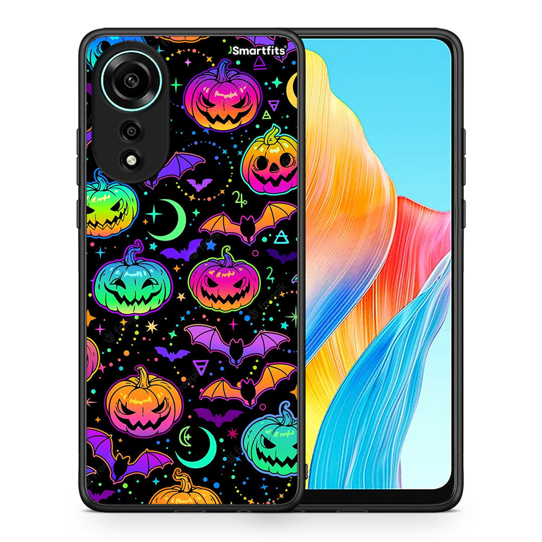 Θήκη Oppo A78 4G Neon Halloween από τη Smartfits με σχέδιο στο πίσω μέρος και μαύρο περίβλημα | Oppo A78 4G Neon Halloween case with colorful back and black bezels