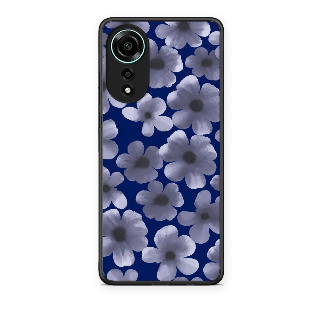 Θήκη Oppo A78 4G Pale Blue Flowers on Navy από τη Smartfits με σχέδιο στο πίσω μέρος και μαύρο περίβλημα | Oppo A78 4G Pale Blue Flowers on Navy case with colorful back and black bezels