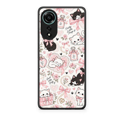 Θήκη Oppo A78 4G Pink Bows and Kittens Collage από τη Smartfits με σχέδιο στο πίσω μέρος και μαύρο περίβλημα | Oppo A78 4G Pink Bows and Kittens Collage case with colorful back and black bezels