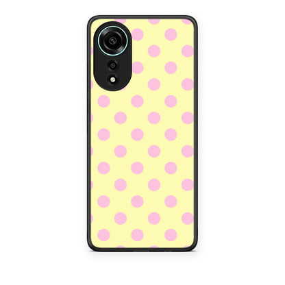 Θήκη Oppo A78 4G Pink Polka Dots on Yellow από τη Smartfits με σχέδιο στο πίσω μέρος και μαύρο περίβλημα | Oppo A78 4G Pink Polka Dots on Yellow case with colorful back and black bezels