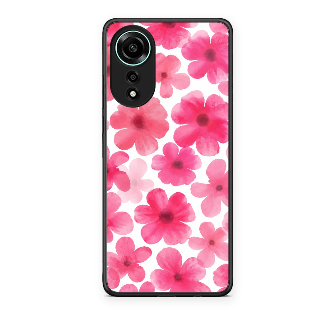 Θήκη Oppo A78 4G Pink Watercolour Flowers on White από τη Smartfits με σχέδιο στο πίσω μέρος και μαύρο περίβλημα | Oppo A78 4G Pink Watercolour Flowers on White case with colorful back and black bezels