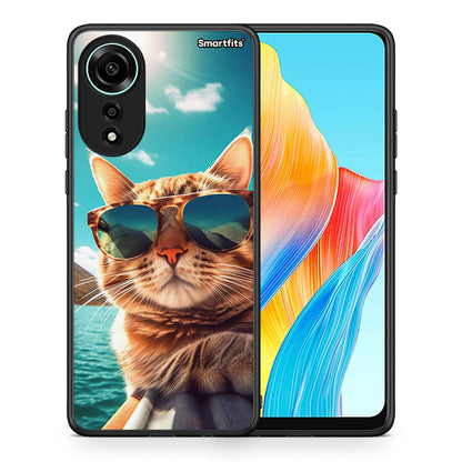 Θήκη Oppo A78 4G Summer Cat από τη Smartfits με σχέδιο στο πίσω μέρος και μαύρο περίβλημα | Oppo A78 4G Summer Cat case with colorful back and black bezels