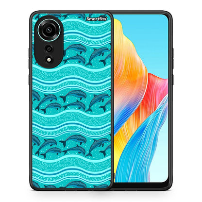 Θήκη Oppo A78 4G Swimming Dolphins από τη Smartfits με σχέδιο στο πίσω μέρος και μαύρο περίβλημα | Oppo A78 4G Swimming Dolphins case with colorful back and black bezels
