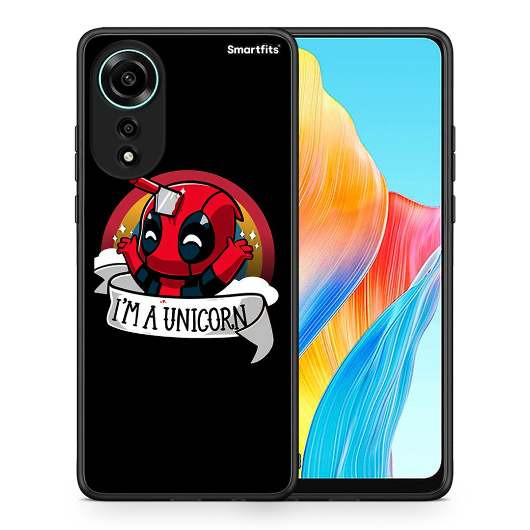 Θήκη Oppo A78 4G Unicorn Deadpool από τη Smartfits με σχέδιο στο πίσω μέρος και μαύρο περίβλημα | Oppo A78 4G Unicorn Deadpool case with colorful back and black bezels