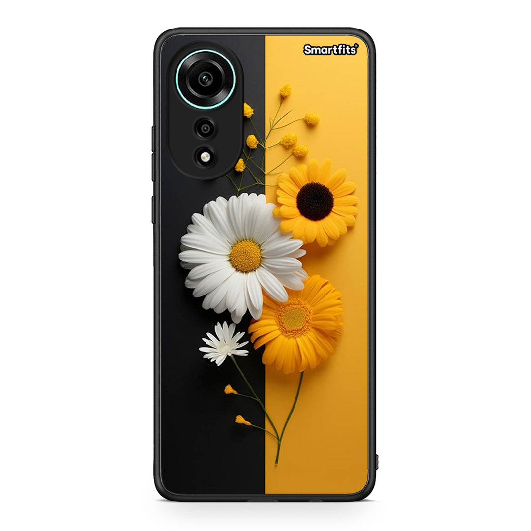 Oppo A78 4G Yellow Daisies θήκη από τη Smartfits με σχέδιο στο πίσω μέρος και μαύρο περίβλημα | Smartphone case with colorful back and black bezels by Smartfits