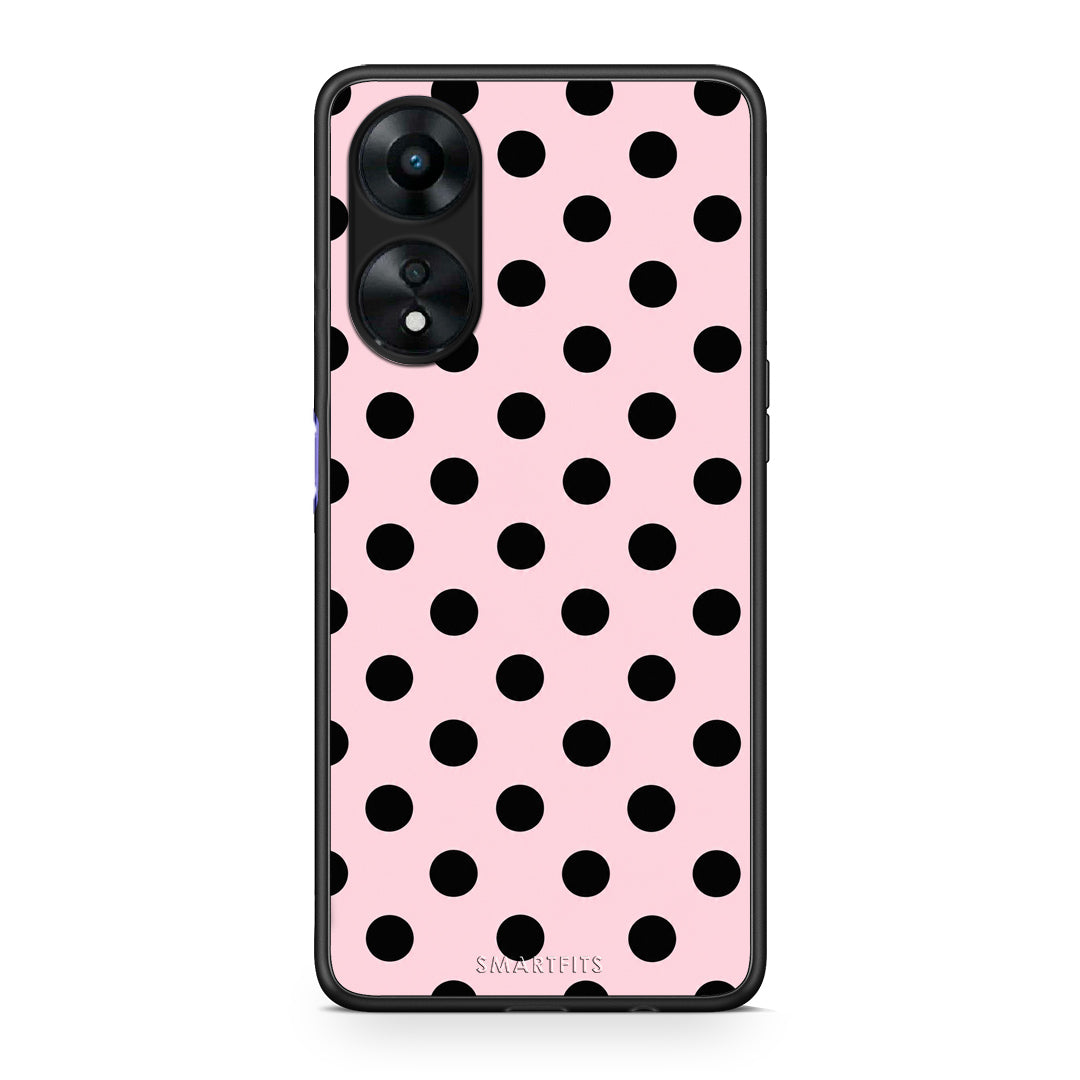 Θήκη Oppo A78 5G Black Polka Dots on Pink από τη Smartfits με σχέδιο στο πίσω μέρος και μαύρο περίβλημα | Oppo A78 5G Black Polka Dots on Pink case with colorful back and black bezels