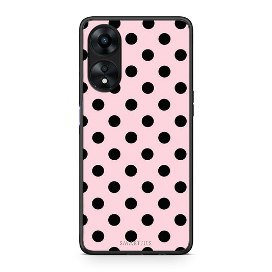Θήκη Oppo A78 5G Black Polka Dots on Pink από τη Smartfits με σχέδιο στο πίσω μέρος και μαύρο περίβλημα | Oppo A78 5G Black Polka Dots on Pink case with colorful back and black bezels