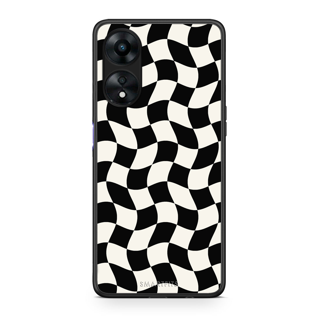 Θήκη Oppo A78 5G Black and Cream Wavy Checkerboard από τη Smartfits με σχέδιο στο πίσω μέρος και μαύρο περίβλημα | Oppo A78 5G Black and Cream Wavy Checkerboard case with colorful back and black bezels
