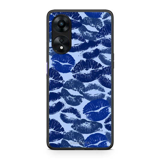 Θήκη Oppo A78 5G Blue Lipstick Kisses από τη Smartfits με σχέδιο στο πίσω μέρος και μαύρο περίβλημα | Oppo A78 5G Blue Lipstick Kisses case with colorful back and black bezels