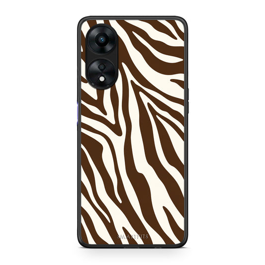 Θήκη Oppo A78 5G Brown and Cream Zebra Stripes από τη Smartfits με σχέδιο στο πίσω μέρος και μαύρο περίβλημα | Oppo A78 5G Brown and Cream Zebra Stripes case with colorful back and black bezels