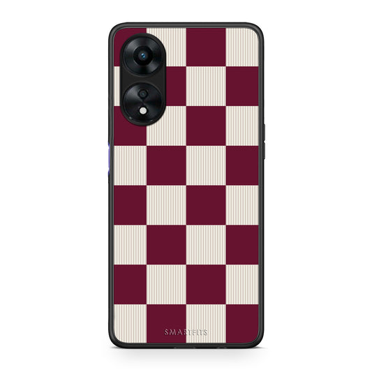 Θήκη Oppo A78 5G Burgundy and Cream Striped Checks από τη Smartfits με σχέδιο στο πίσω μέρος και μαύρο περίβλημα | Oppo A78 5G Burgundy and Cream Striped Checks case with colorful back and black bezels