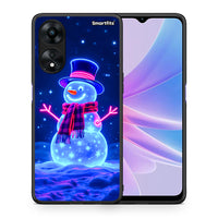 Thumbnail for Θήκη Oppo A78 Christmas Neon Snowman από τη Smartfits με σχέδιο στο πίσω μέρος και μαύρο περίβλημα | Oppo A78 Christmas Neon Snowman Case with Colorful Back and Black Bezels