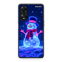 Thumbnail for Θήκη Oppo A78 Christmas Neon Snowman από τη Smartfits με σχέδιο στο πίσω μέρος και μαύρο περίβλημα | Oppo A78 Christmas Neon Snowman Case with Colorful Back and Black Bezels