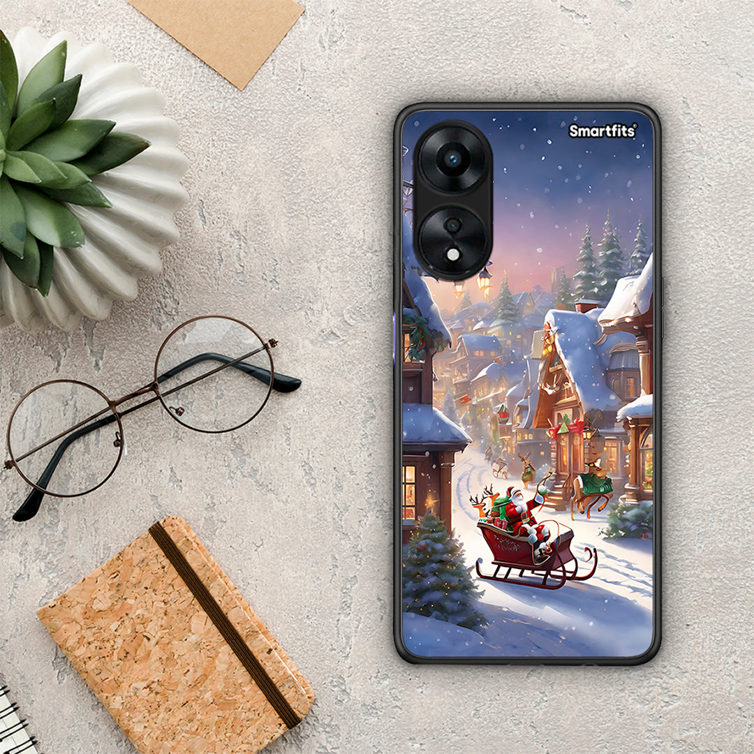 Θήκη Oppo A78 Christmas Snow από τη Smartfits με σχέδιο στο πίσω μέρος και μαύρο περίβλημα | Oppo A78 Christmas Snow Case with Colorful Back and Black Bezels