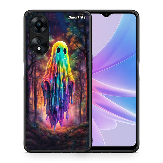 Θήκη Oppo A78 Halloween Ghost από τη Smartfits με σχέδιο στο πίσω μέρος και μαύρο περίβλημα | Oppo A78 Halloween Ghost Case with Colorful Back and Black Bezels