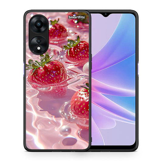 Θήκη Oppo A78 Juicy Strawberries από τη Smartfits με σχέδιο στο πίσω μέρος και μαύρο περίβλημα | Oppo A78 Juicy Strawberries Case with Colorful Back and Black Bezels