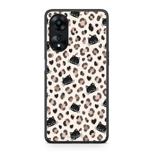 Θήκη Oppo A78 5G Leopard Spots and Black Cats on Cream από τη Smartfits με σχέδιο στο πίσω μέρος και μαύρο περίβλημα | Oppo A78 5G Leopard Spots and Black Cats on Cream case with colorful back and black bezels