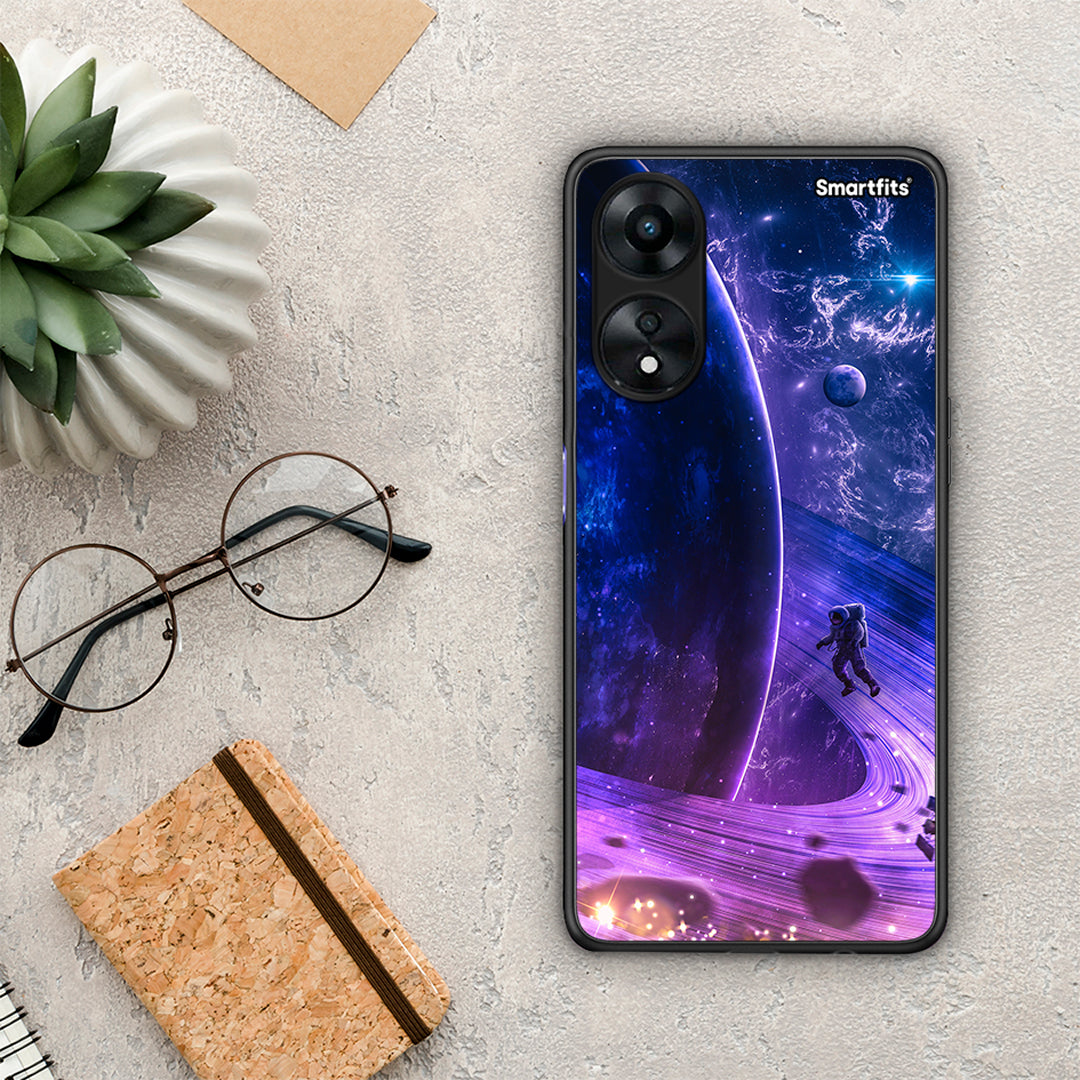 Θήκη Oppo A78 Lost Astronaut από τη Smartfits με σχέδιο στο πίσω μέρος και μαύρο περίβλημα | Oppo A78 Lost Astronaut Case with Colorful Back and Black Bezels