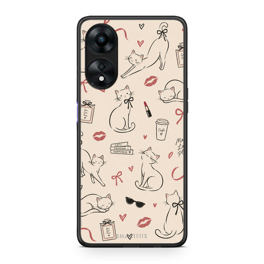 Θήκη Oppo A78 5G Minimal Cat and Fashion Doodles on Cream από τη Smartfits με σχέδιο στο πίσω μέρος και μαύρο περίβλημα | Oppo A78 5G Minimal Cat and Fashion Doodles on Cream case with colorful back and black bezels