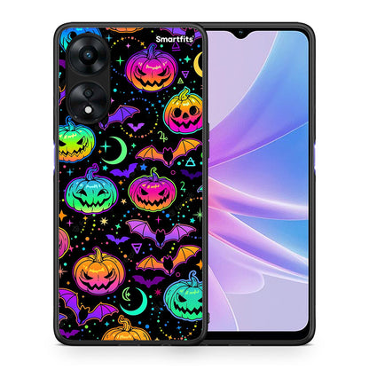 Θήκη Oppo A78 Neon Halloween από τη Smartfits με σχέδιο στο πίσω μέρος και μαύρο περίβλημα | Oppo A78 Neon Halloween Case with Colorful Back and Black Bezels