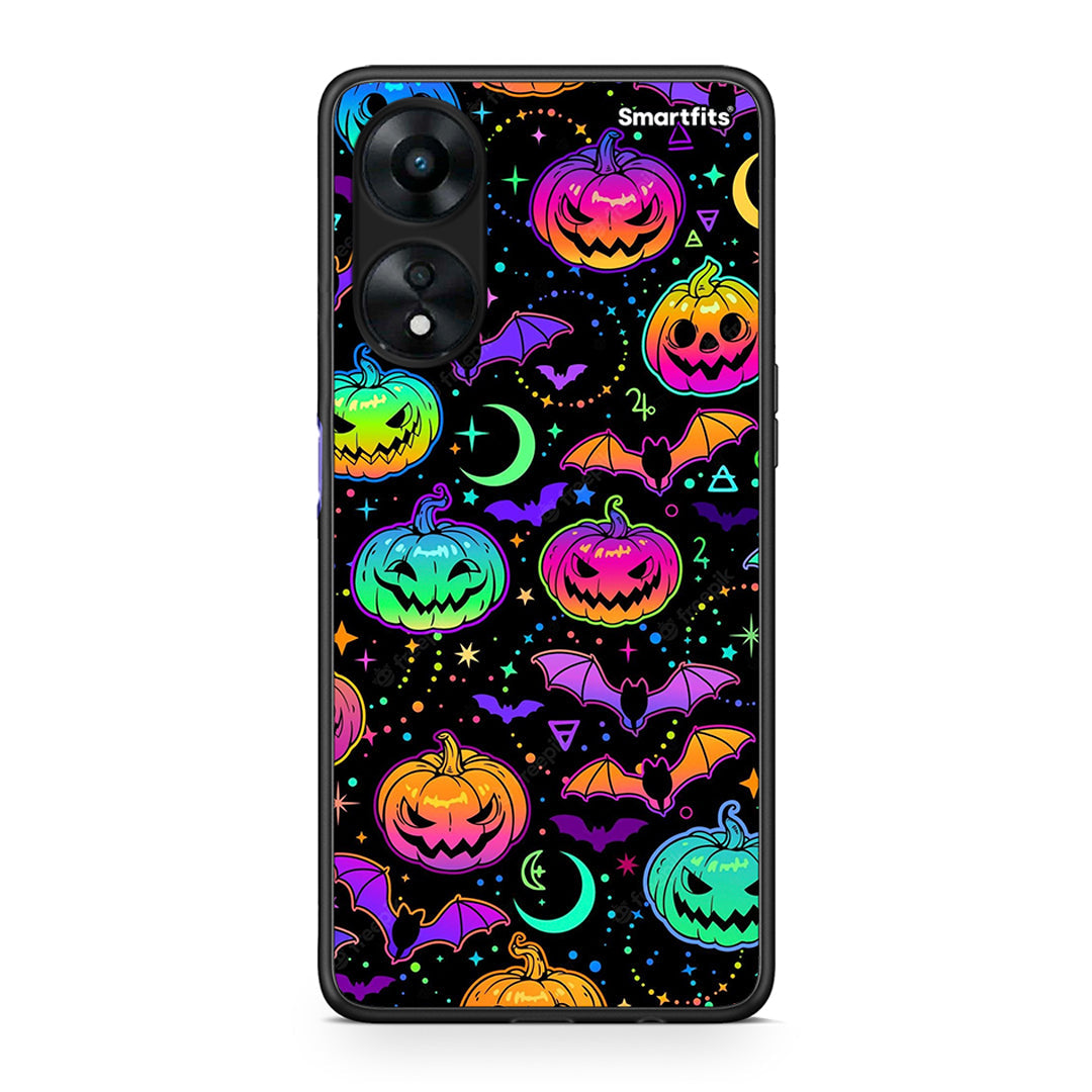 Θήκη Oppo A78 Neon Halloween από τη Smartfits με σχέδιο στο πίσω μέρος και μαύρο περίβλημα | Oppo A78 Neon Halloween Case with Colorful Back and Black Bezels