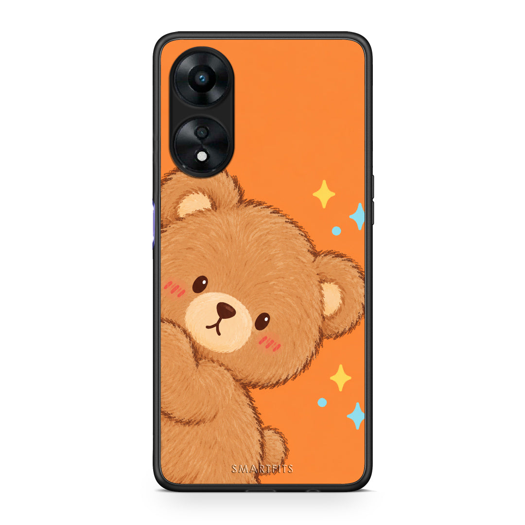 Θήκη Oppo A78 5G Peekaboo Teddy on Orange από τη Smartfits με σχέδιο στο πίσω μέρος και μαύρο περίβλημα | Oppo A78 5G Peekaboo Teddy on Orange case with colorful back and black bezels