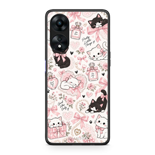 Θήκη Oppo A78 5G Pink Bows and Kittens Collage από τη Smartfits με σχέδιο στο πίσω μέρος και μαύρο περίβλημα | Oppo A78 5G Pink Bows and Kittens Collage case with colorful back and black bezels