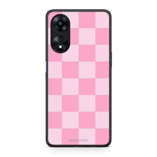 Θήκη Oppo A78 5G Pink and White Striped Checks από τη Smartfits με σχέδιο στο πίσω μέρος και μαύρο περίβλημα | Oppo A78 5G Pink and White Striped Checks case with colorful back and black bezels