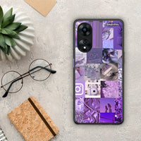 Thumbnail for Θήκη Oppo A78 Purple Aesthetic Collage από τη Smartfits με σχέδιο στο πίσω μέρος και μαύρο περίβλημα | Oppo A78 Purple Aesthetic Collage Case with Colorful Back and Black Bezels