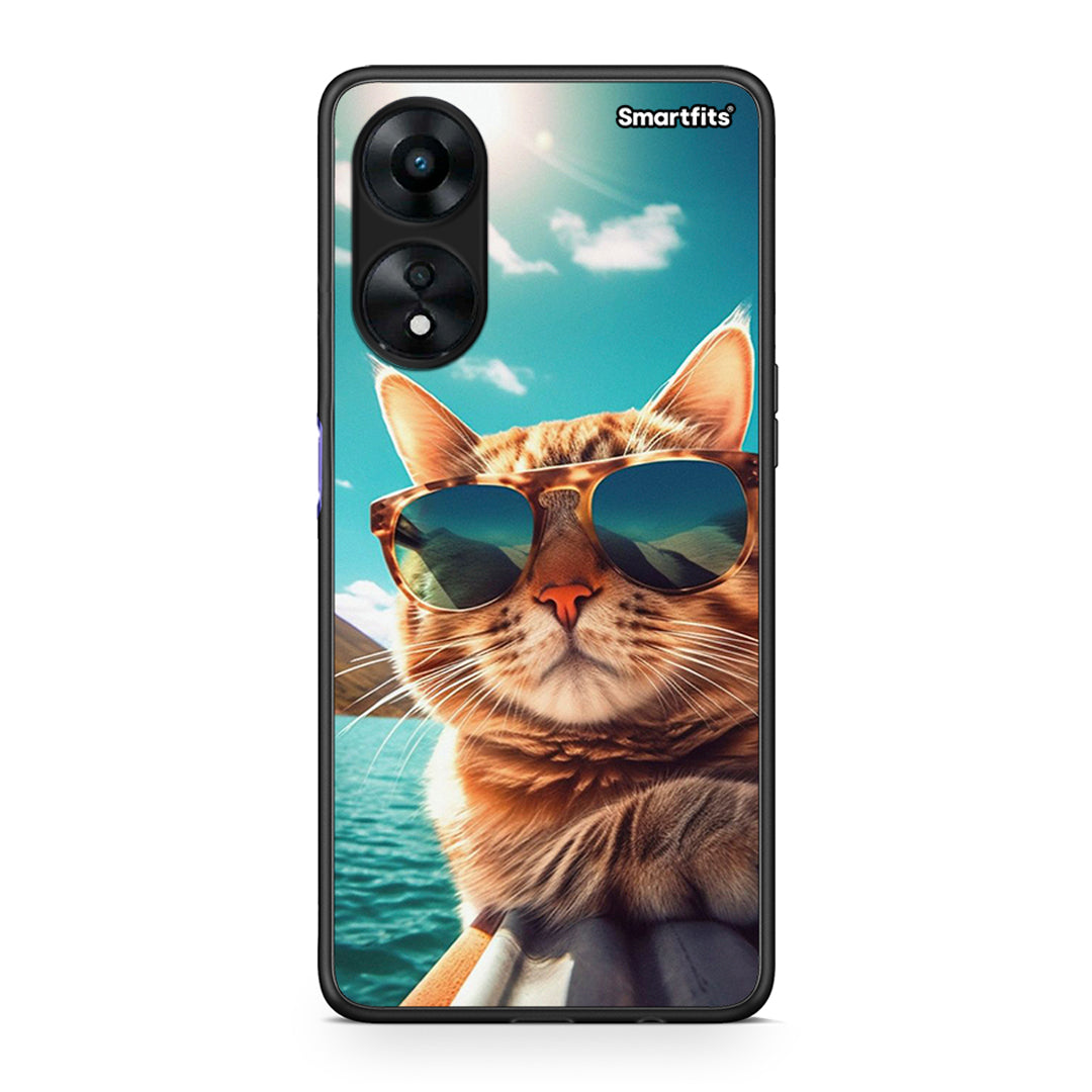 Θήκη Oppo A78 Summer Cat από τη Smartfits με σχέδιο στο πίσω μέρος και μαύρο περίβλημα | Oppo A78 Summer Cat Case with Colorful Back and Black Bezels