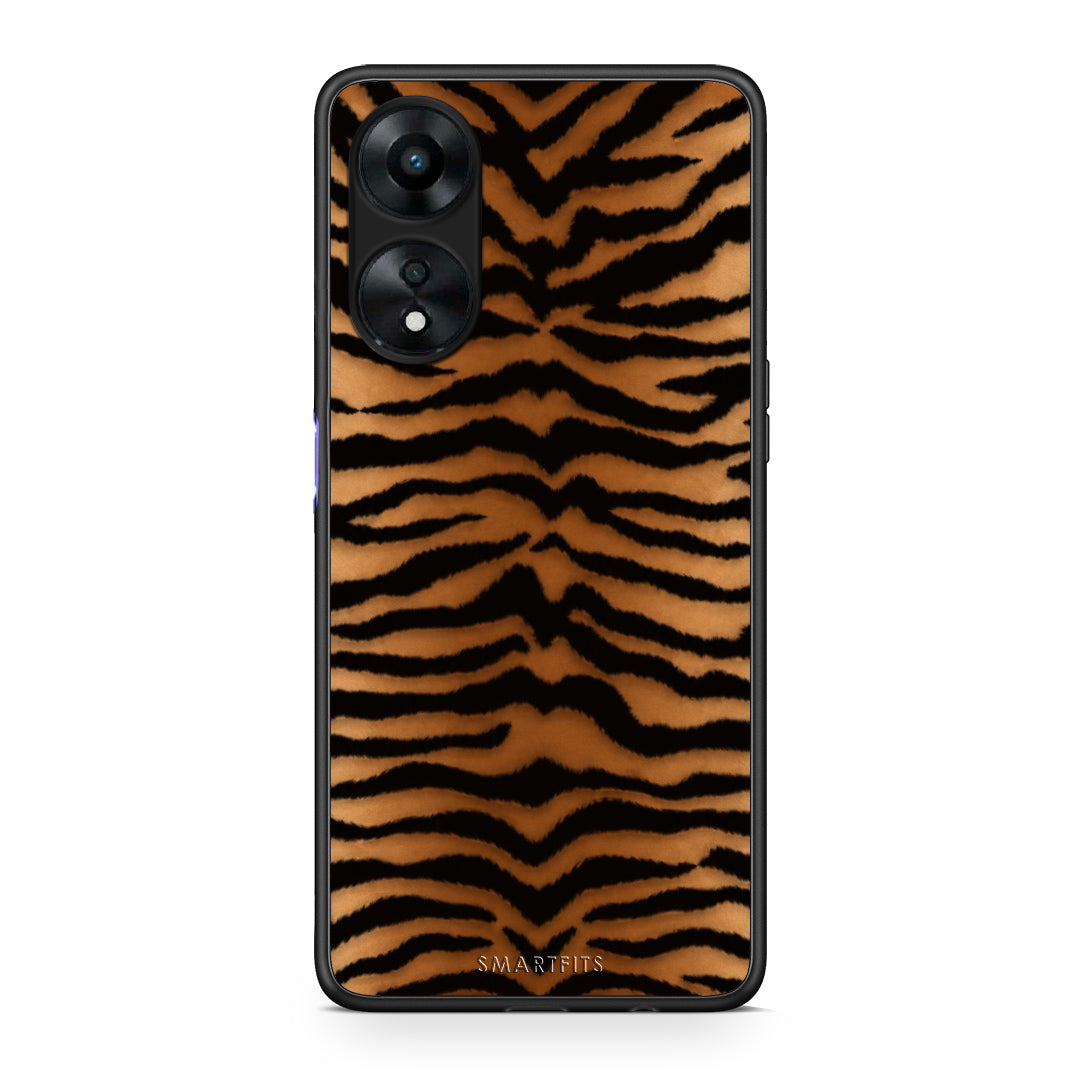 Θήκη Oppo A78 5G Tiger Print Orange and Black από τη Smartfits με σχέδιο στο πίσω μέρος και μαύρο περίβλημα | Oppo A78 5G Tiger Print Orange and Black case with colorful back and black bezels