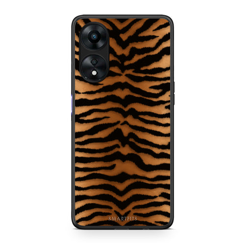 Θήκη Oppo A78 5G Tiger Print Orange and Black από τη Smartfits με σχέδιο στο πίσω μέρος και μαύρο περίβλημα | Oppo A78 5G Tiger Print Orange and Black case with colorful back and black bezels