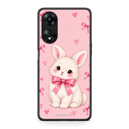 Θήκη Oppo A78 5G White Bunny and Pink Bows από τη Smartfits με σχέδιο στο πίσω μέρος και μαύρο περίβλημα | Oppo A78 5G White Bunny and Pink Bows case with colorful back and black bezels