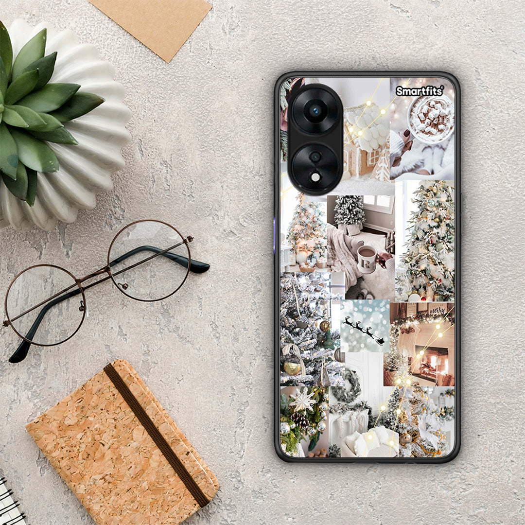 Θήκη Oppo A78 White Christmas από τη Smartfits με σχέδιο στο πίσω μέρος και μαύρο περίβλημα | Oppo A78 White Christmas Case with Colorful Back and Black Bezels