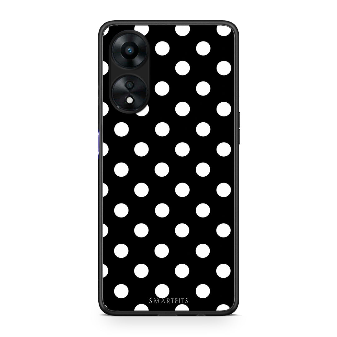 Θήκη Oppo A78 5G White Polka Dots on Black από τη Smartfits με σχέδιο στο πίσω μέρος και μαύρο περίβλημα | Oppo A78 5G White Polka Dots on Black case with colorful back and black bezels