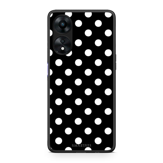 Θήκη Oppo A78 5G White Polka Dots on Black από τη Smartfits με σχέδιο στο πίσω μέρος και μαύρο περίβλημα | Oppo A78 5G White Polka Dots on Black case with colorful back and black bezels