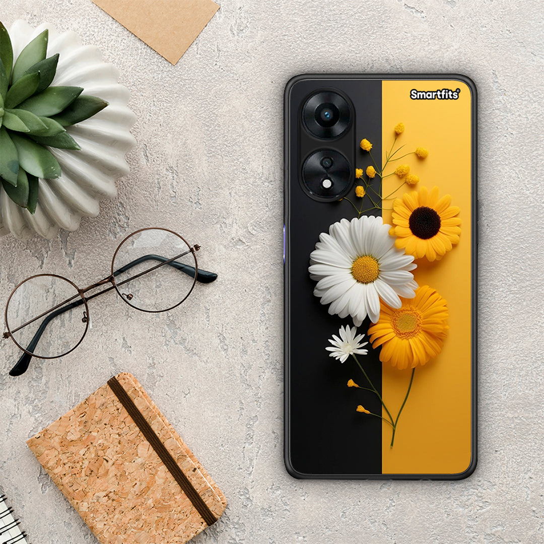 Θήκη Oppo A78 Yellow Daisies από τη Smartfits με σχέδιο στο πίσω μέρος και μαύρο περίβλημα | Oppo A78 Yellow Daisies Case with Colorful Back and Black Bezels