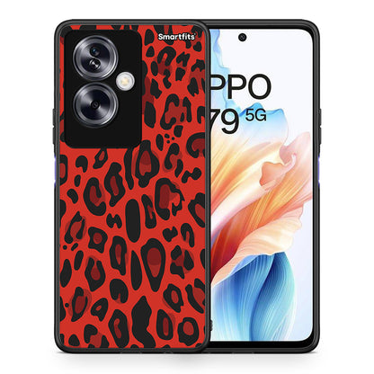 Θήκη Oppo A79 / A2 Red Leopard Animal από τη Smartfits με σχέδιο στο πίσω μέρος και μαύρο περίβλημα | Oppo A79 / A2 Red Leopard Animal case with colorful back and black bezels