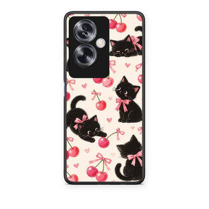 Θήκη Oppo A79 / A2 Black Kittens and Cherries on Cream από τη Smartfits με σχέδιο στο πίσω μέρος και μαύρο περίβλημα | Oppo A79 / A2 Black Kittens and Cherries on Cream case with colorful back and black bezels